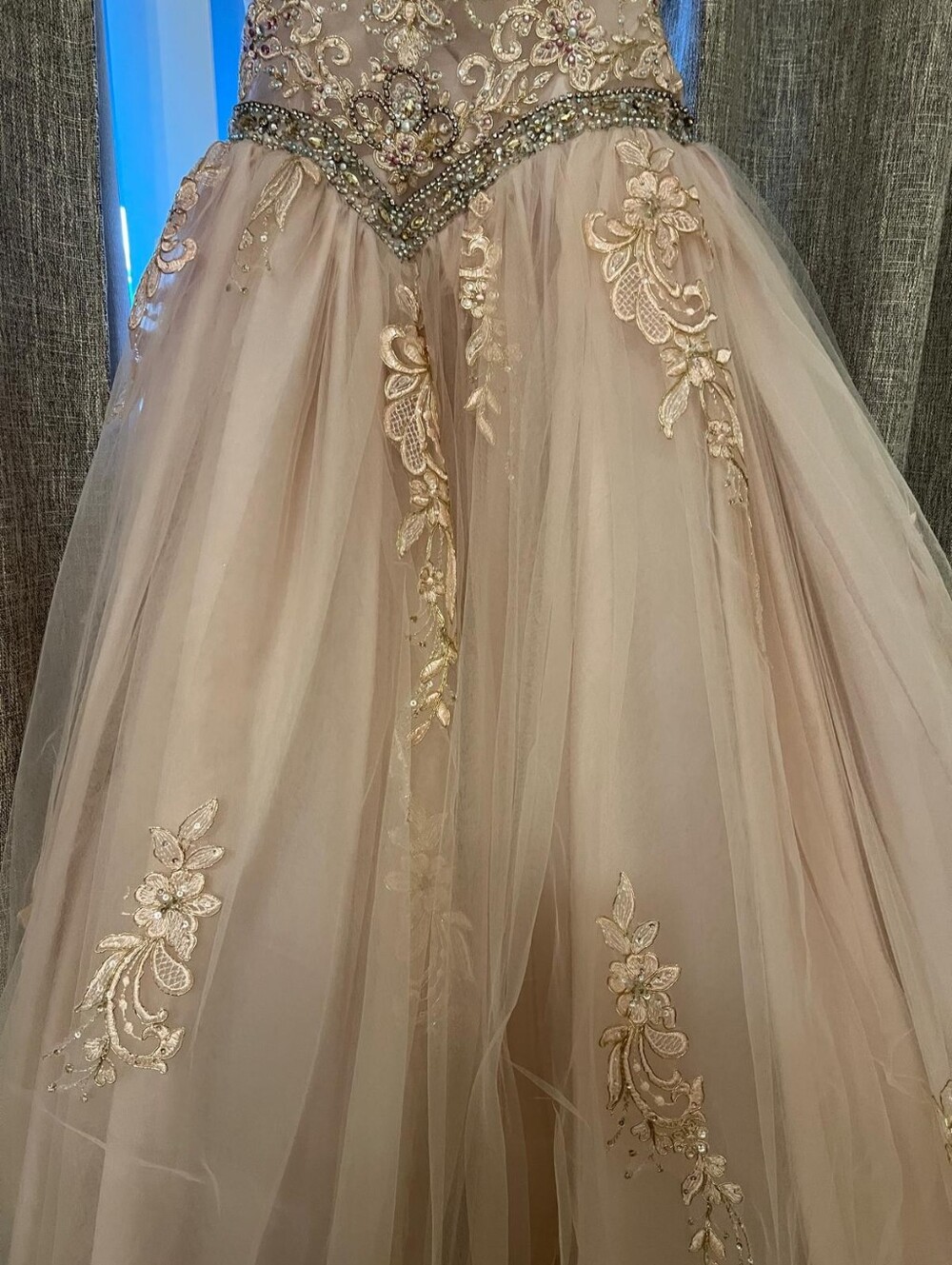 Blush Pink Ball Gown with Embroidered Bodice - Picture 7 of 16